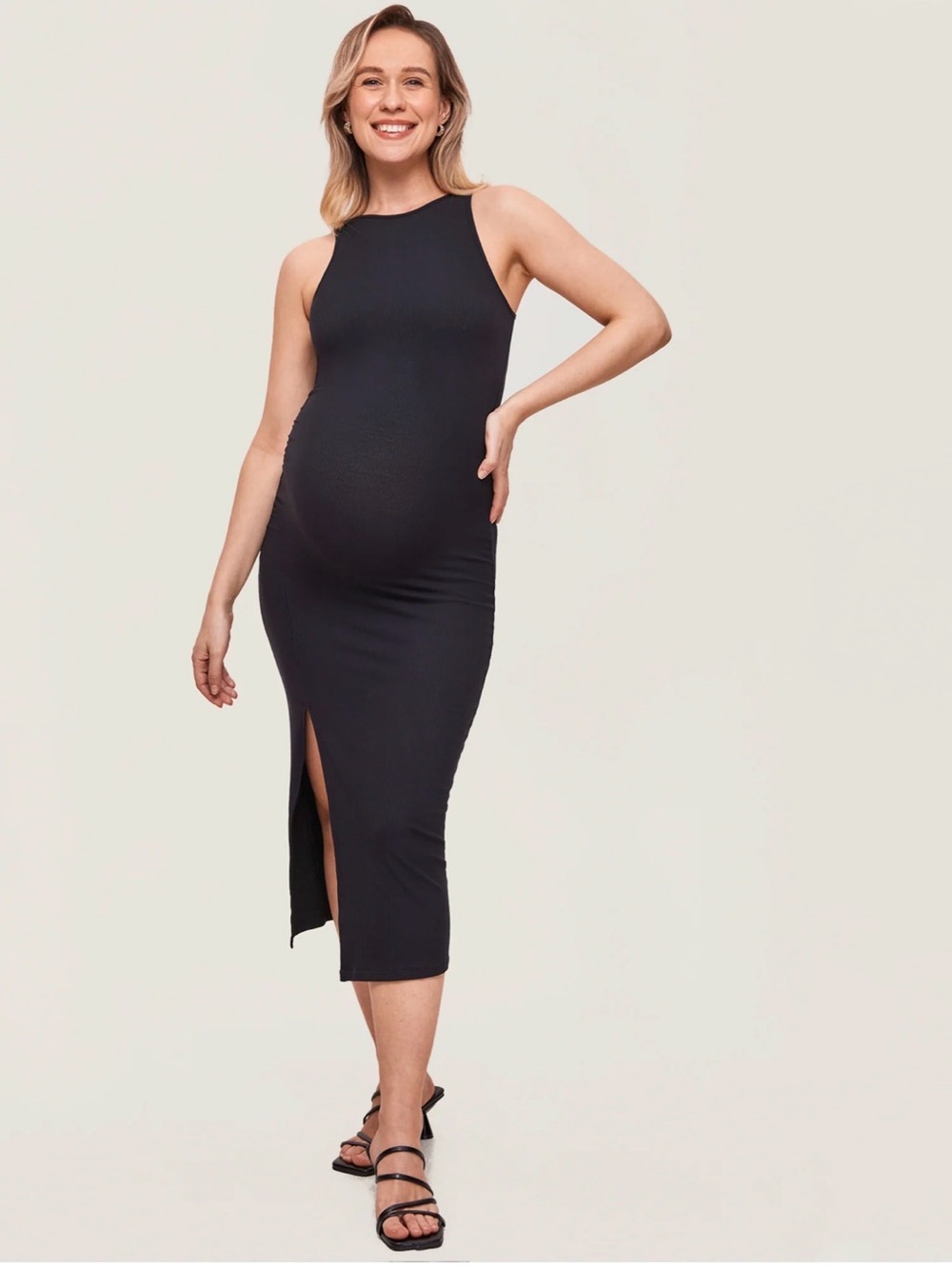 NWT MOMANDA Maternity Ribbed Black Dress -M